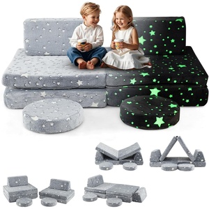 image:imageINFANS Modular Kids Play Couch 10PCS Fluorescent Toddler Creative Sectional Fort Building Sofa for Playroom Bedroom Children Convertible Soft Foam Furniture Playset Floor Cushion Boys Girls6 PCS