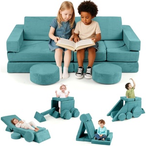 image:imageINFANS Modular Kids Play Couch 13 PCS Toddler Creative Sectional Fort Building Sofa for Bedroom Playroom Children Convertible Versatile Soft Foam Furniture Playset Crawling Floor CushionGreen