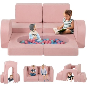 image:imageINFANS Modular Kids Play Couch 8 PCS Toddler Creative Sectional Fort Building Sofa for Playroom Bedroom Children Convertible Versatile Soft Foam Furniture Playset Crawling Floor Cushion GreyPink