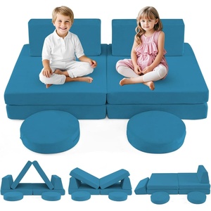 image:imageINFANS Modular Kids Play Couch Toddler Sectional Fort Building Sofa for Playroom Bedroom Convertible Soft Foam Furniture Playset and Floor Cushion for Boys and Girls PinkBlue