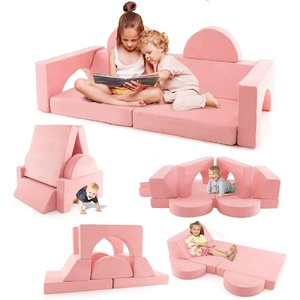 image:imageINFANS Mondular Kids Play Couch 8PCS Toddler Sectional Sofa Building Fort for Bedroom Playroom Imaginative Convertible Floor Cushion Foam Set for Boys GirlsPink