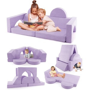 image:imageINFANS Mondular Kids Play Couch 8PCS Toddler Sectional Sofa Building Fort for Bedroom Playroom Imaginative Convertible Floor Cushion Foam Set for Boys GirlsPurple