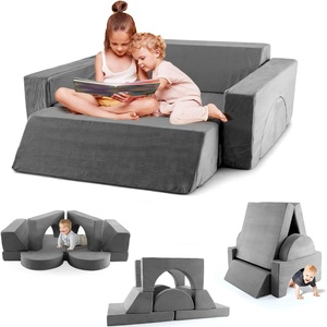 image:imageINFANS Mondular Kids Play Couch 8PCS Toddler Sectional Sofa Building Fort for Bedroom Playroom Imaginative Convertible Floor Cushion Foam Set for Boys GirlsGrey