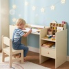image:imageINFANS Kids Study Desk and Chair Set Wooden Learning Table with Storage Hutch Drawer Paper Roll Round MDF Student Furniture for Writing Drawing Ages 3Natural