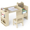 image:imageINFANS Kids Study Desk and Chair Set Wooden Learning Table with Storage Hutch Drawer Paper Roll Round MDF Student Furniture for Writing Drawing Ages 3Natural