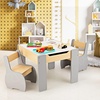 image:imageINFANS Kids Table and Chair Set 4 in 1 Building Block Wooden Activity Desk with Reversible Tabletop Storage Drawers Bookshelves for Toddlers Art Craft Learning Reading Drawing Playroom NaturalGrey