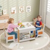 image:imageINFANS Kids Table and Chair Set 4 in 1 Building Block Wooden Activity Desk with Reversible Tabletop Storage Drawers Bookshelves for Toddlers Art Craft Learning Reading Drawing Playroom NaturalNatural
