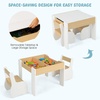 image:imageINFANS Kids Table and Chair Set 4 in 1 Building Block Wooden Activity Desk with Reversible Tabletop Storage Drawers Bookshelves for Toddlers Art Craft Learning Reading Drawing Playroom NaturalWhite
