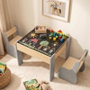 image:imageINFANS Kids Table and Chair Set 4 in 1 Building Block Wooden Activity Desk with Reversible Tabletop Storage Drawers Bookshelves for Toddlers Art Craft Learning Reading Drawing Playroom NaturalGrey