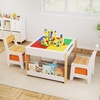 image:imageINFANS Kids Table and Chair Set 4 in 1 Building Block Wooden Activity Desk with Reversible Tabletop Storage Drawers Bookshelves for Toddlers Art Craft Learning Reading Drawing Playroom NaturalNatural