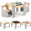 image:imageINFANS Kids Table and Chair Set 4 in 1 Building Block Wooden Activity Desk with Reversible Tabletop Storage Drawers Bookshelves for Toddlers Art Craft Learning Reading Drawing Playroom NaturalGrey
