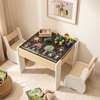 image:imageINFANS Kids Table and Chair Set 4 in 1 Building Block Wooden Activity Desk with Reversible Tabletop Storage Drawers Bookshelves for Toddlers Art Craft Learning Reading Drawing Playroom NaturalWhite