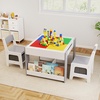 image:imageINFANS Kids Table and Chair Set 4 in 1 Building Block Wooden Activity Desk with Reversible Tabletop Storage Drawers Bookshelves for Toddlers Art Craft Learning Reading Drawing Playroom NaturalGrey