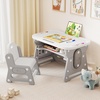 image:imageINFANS Kids Table and Chair Set Activity Table with Magnetic Drawing Board 4 Gears Adjustable Height Bookshelf Watercolor Pens Toddler Plastic Furniture Table for Playing Reading EatingClassical Grey