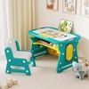 image:imageINFANS Kids Table and Chair Set Activity Table with Magnetic Drawing Board 4 Gears Adjustable Height Bookshelf Watercolor Pens Toddler Plastic Furniture Table for Playing Reading EatingClassical Green