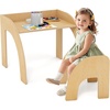 image:imageINFANS Kids Table and Chair Set Wooden Activity Table for Toddlers Arts Crafts Drawing Reading Playing Building Block Drawing Children Natural Furniture Set for Playroom NurseryNatural
