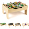 image:imageINFANS Train Table with Storage 94 Pieces Wooden Kids Activity Toy Table Playset with 3 Foldable Boxes Reversible Detachable Tabletop Tracks Train Railway Gift for Toddler Boys Girls Ages 3Invincible