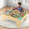 image:imageINFANS Train Table with Storage 94 Pieces Wooden Kids Activity Toy Table Playset with 3 Foldable Boxes Reversible Detachable Tabletop Tracks Train Railway Gift for Toddler Boys Girls Ages 3Upgrade