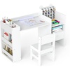 image:imageINFANS Kids Study Desk and Chair Set Wooden Learning Table with Storage Hutch Drawer Paper Roll Round MDF Student Furniture for Writing Drawing Ages 3White