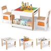 image:imageINFANS Kids Table and Chair Set 4 in 1 Building Block Wooden Activity Desk with Reversible Tabletop Storage Drawers Bookshelves for Toddlers Art Craft Learning Reading Drawing Playroom NaturalNatural