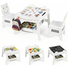 image:imageINFANS Kids Table and Chair Set 4 in 1 Wooden Activity Desk with Reversible Detachable Tabletop Storage Drawers Blackboard Toddler Furniture for Art Crafts Natural 2756 x 2362 x 1969White