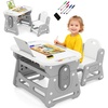 image:imageINFANS Kids Table and Chair Set Activity Table with Magnetic Drawing Board 4 Gears Adjustable Height Bookshelf Watercolor Pens Toddler Plastic Furniture Table for Playing Reading EatingClassical Grey