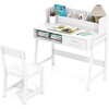 image:imageINFANS Table and Chair Set Toddler Wooden Student Study Desk with Chair Storage Hutch Compartments Drawers for Writing Drawing Children Furniture for Bedroom School Boys Girls 3 Years OldWhite
