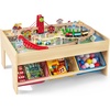 image:imageINFANS Train Table with Storage 94 Pieces Wooden Kids Activity Toy Table Playset with 3 Foldable Boxes Reversible Detachable Tabletop Tracks Train Railway Gift for Toddler Boys Girls Ages 3with Cloth Drawers