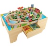 image:imageINFANS Train Table with Storage 94 Pieces Wooden Kids Activity Toy Table Playset with 3 Foldable Boxes Reversible Detachable Tabletop Tracks Train Railway Gift for Toddler Boys Girls Ages 3Upgrade