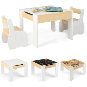 image:imageINFANS Kids Table and Chair Set 4 in 1 Building Block Wooden Activity Desk with Reversible Tabletop Storage Drawers Bookshelves for Toddlers Art Craft Learning Reading Drawing Playroom NaturalWhite