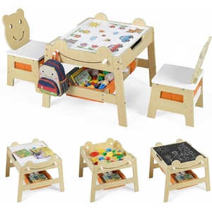 image:imageINFANS Kids Table and Chair Set 4 in 1 Wooden Activity Desk with Reversible Detachable Tabletop Storage Drawers Blackboard Toddler Furniture for Art Crafts Natural 2756 x 2362 x 1969Natural
