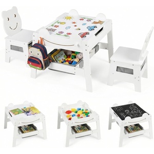 image:imageINFANS Kids Table and Chair Set 4 in 1 Wooden Activity Desk with Reversible Detachable Tabletop Storage Drawers Blackboard Toddler Furniture for Art Crafts Natural 2756 x 2362 x 1969White