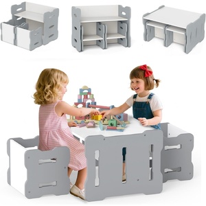 image:imageINFANS Kids Table and Chair Set Toddler 3Piece Activity Table with 2 Chairs for Building Block Drawing Reading Eating Art Crafts Children Montessori Furniture for Playroom KindergartenGrey