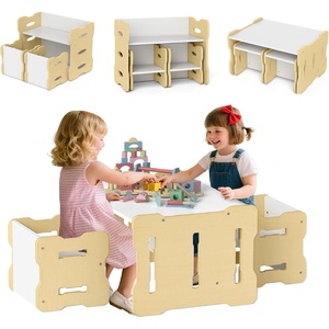 image:imageINFANS Kids Table and Chair Set Toddler 3Piece Activity Table with 2 Chairs for Building Block Drawing Reading Eating Art Crafts Children Montessori Furniture for Playroom KindergartenNatural