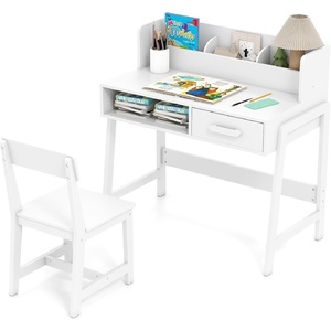 image:imageINFANS Table and Chair Set Toddler Wooden Student Study Desk with Chair Storage Hutch Compartments Drawers for Writing Drawing Children Furniture for Bedroom School Boys Girls 3 Years OldWhite