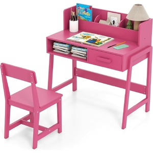 image:imageINFANS Table and Chair Set Toddler Wooden Student Study Desk with Chair Storage Hutch Compartments Drawers for Writing Drawing Children Furniture for Bedroom School Boys Girls 3 Years OldPink