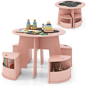image:imageINFANS Toddler Table and Chair Set Wooden Table and 4 Chairs with Nesting Design Storage Drawers Children MultiActivity Table for Art Crafts Draw Read for Boys Girls Aged 3Pink