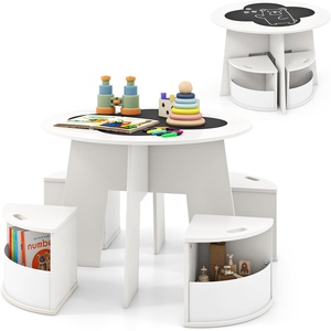 image:imageINFANS Toddler Table and Chair Set Wooden Table and 4 Chairs with Nesting Design Storage Drawers Children MultiActivity Table for Art Crafts Draw Read for Boys Girls Aged 3White