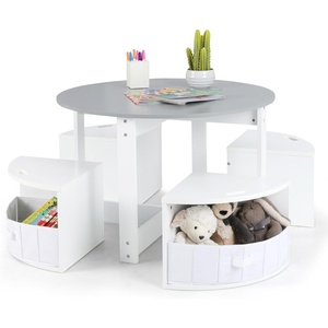 image:imageINFANS Toddler Table and Chair Set Wooden Table and 4 Chairs with Nesting Design Storage Drawers Children MultiActivity Table for Art Crafts Draw Read for Boys Girls Aged 3Grey
