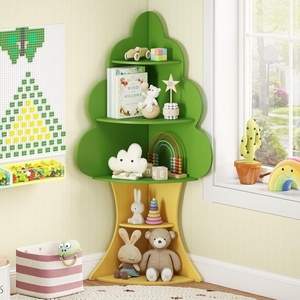 image:imageINFANS Tree Kids Bookshelf Wood 5Tier Corner Bookcase Baby Montessori Shelf Rack Childrens Bookcase Toy and Book Toddler Storage Organizer for Preschool Kids Room Playroom Boy Girls GiftTree