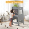 image:imageINFANS Toddler Standing Tower Kids Montessori Kitchen Step Stool Helper with 2 Adjustable Height Learning Blackboard Safety Rail Wooden AntiSlip Mats 13 Year Old Boy Girl GiftsGray