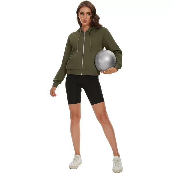 MAGCOMSEN Women's Cropped Hoodie Sweatshirt Fleece Lined Full Zip Up Jacket With Pockets