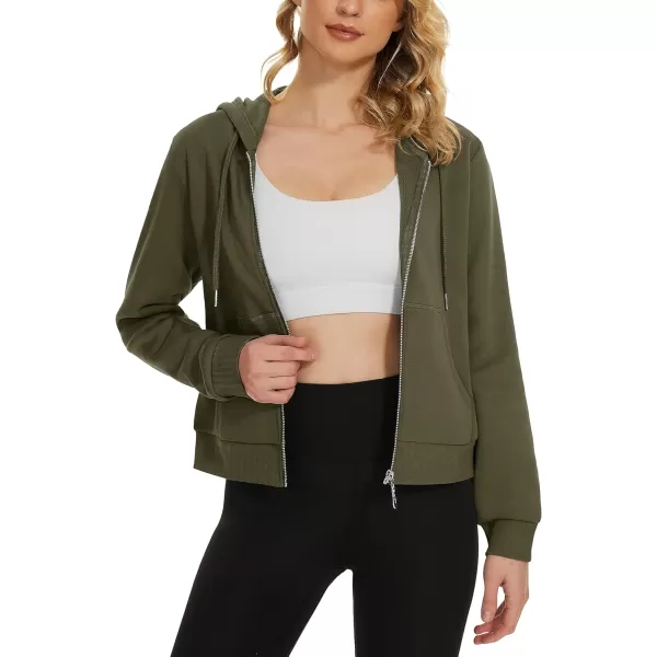 MAGCOMSEN Women's Cropped Hoodie Sweatshirt Fleece Lined Full Zip Up Jacket With Pockets