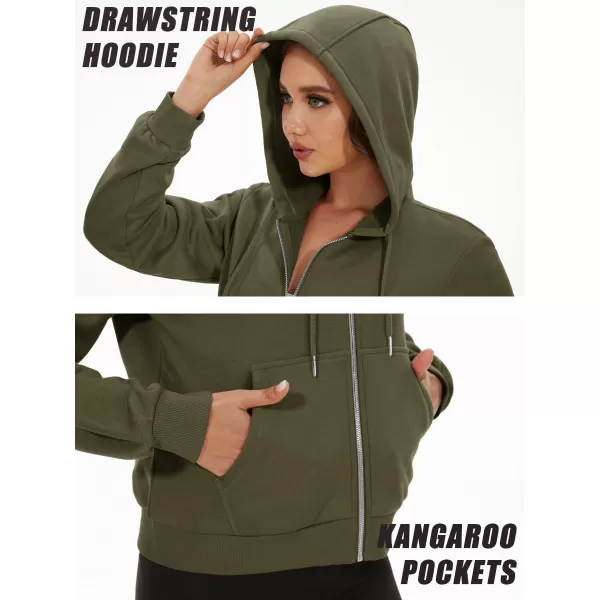 MAGCOMSEN Women's Cropped Hoodie Sweatshirt Fleece Lined Full Zip Up Jacket With Pockets