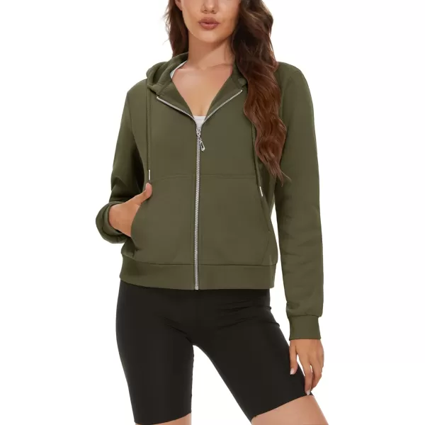 MAGCOMSEN Women's Cropped Hoodie Sweatshirt Fleece Lined Full Zip Up Jacket With Pockets
