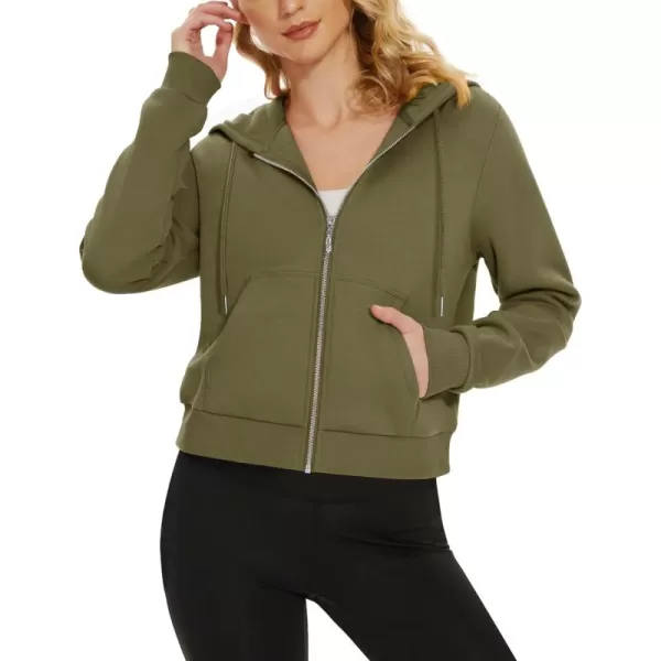 MAGCOMSEN Women's Cropped Hoodie Sweatshirt Fleece Lined Full Zip Up Jacket With Pockets