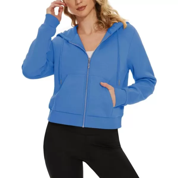 MAGCOMSEN Women's Cropped Hoodie Sweatshirt Fleece Lined Full Zip Up Jacket With Pockets