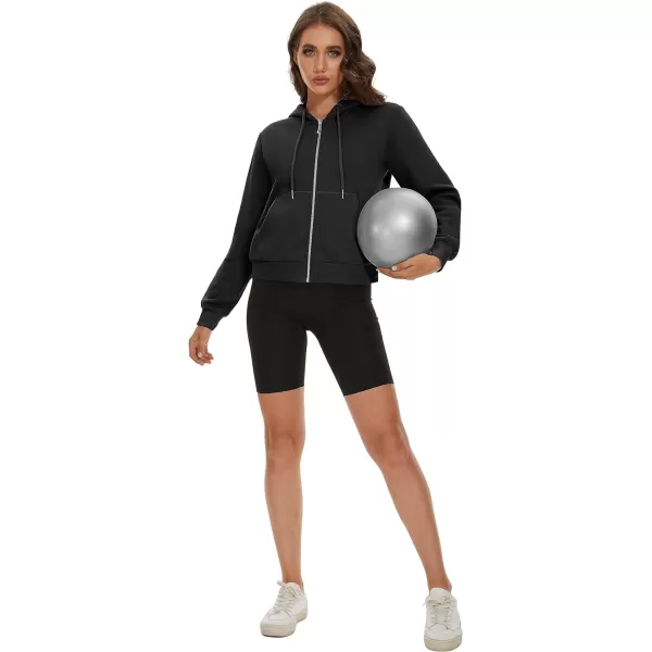 MAGCOMSEN Women's Cropped Hoodie Sweatshirt Fleece Lined Full Zip Up Jacket With Pockets