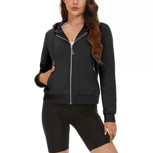 MAGCOMSEN Women's Cropped Hoodie Sweatshirt Fleece Lined Full Zip Up Jacket With Pockets