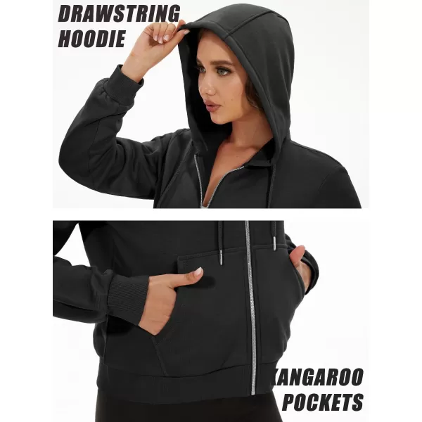 MAGCOMSEN Women's Cropped Hoodie Sweatshirt Fleece Lined Full Zip Up Jacket With Pockets